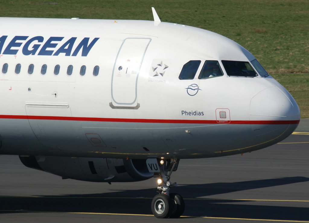 Aegean Airlines, SX-DVU, Airbus A 320-200  Pheidias  (Nase/Nose), 20.03.2011, DUS-EDDL, Dsseldorf, Germany

