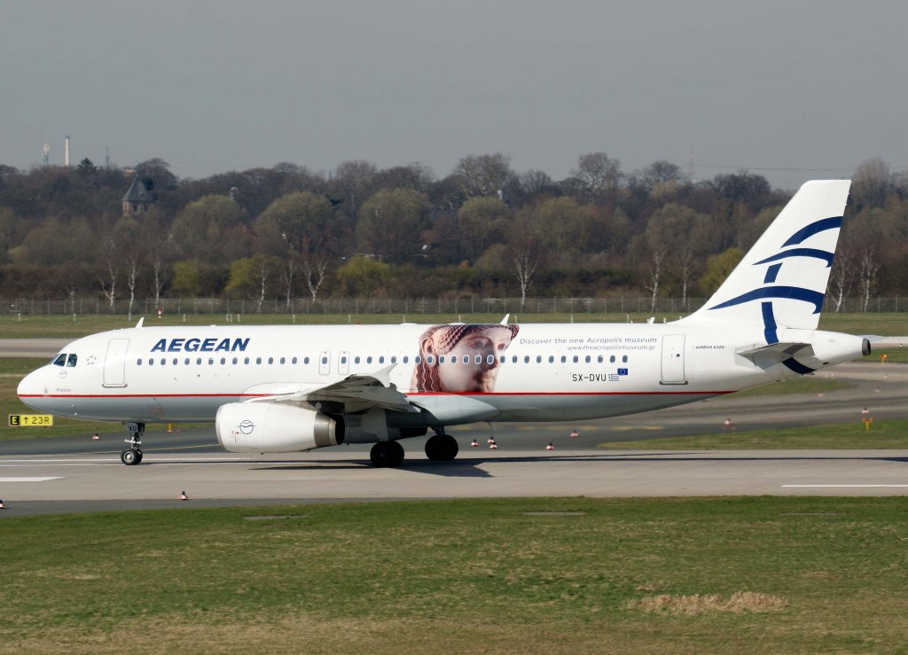 Aegean Airlines, SX-DVU, Airbus A 320-200  Pheidias  (Akropolis-Sticker), 20.03.2011, DUS-EDDL, Dsseldorf, Germany

