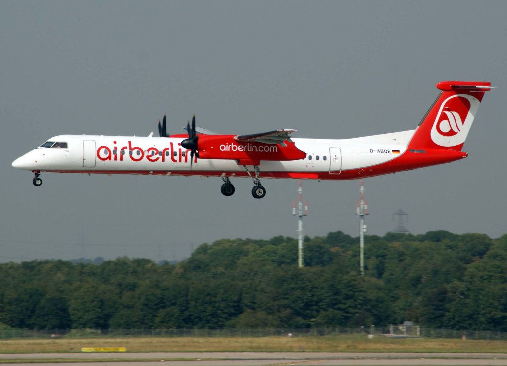 Air Berlin, D-ABQE (aktuelle AB-Lackierung)(LGW), Bombardier DHC 8Q-400, 2009.09.09, DUS, Dsseldorf, Germany