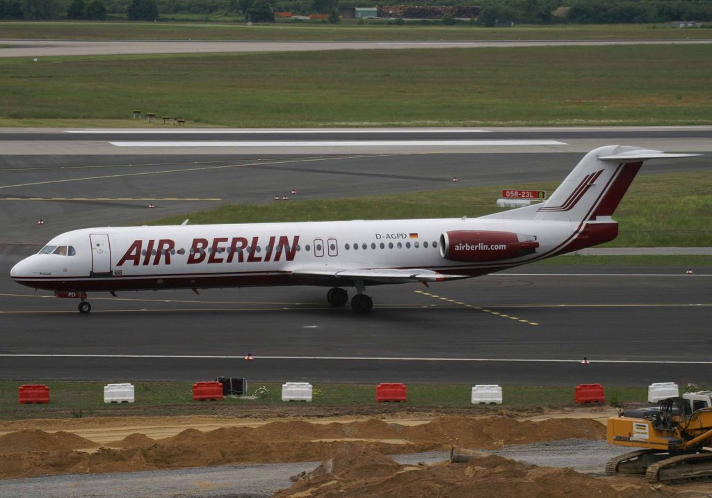 Air Berlin, D-AGPD (alte AB-Lackierung), Fokker 100, 2008.05.22, DUS, Dsseldorf, Germany