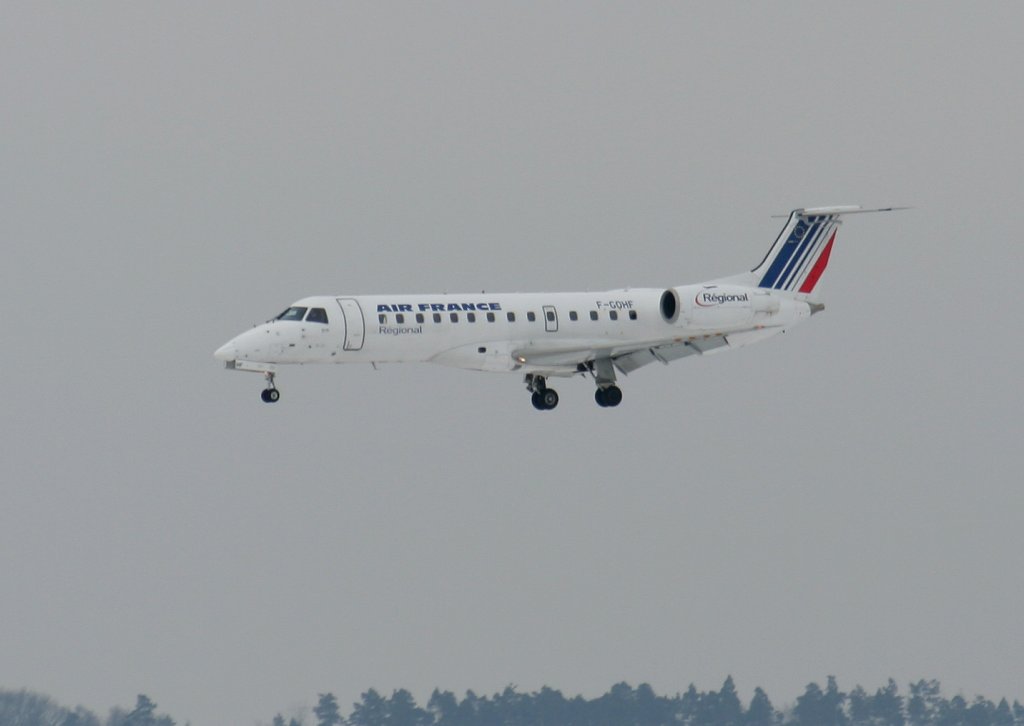 Air France Regional Embraer ERJ 135 F-GOHF kurz vor der Landung in Stuttgart am 10.03.2010