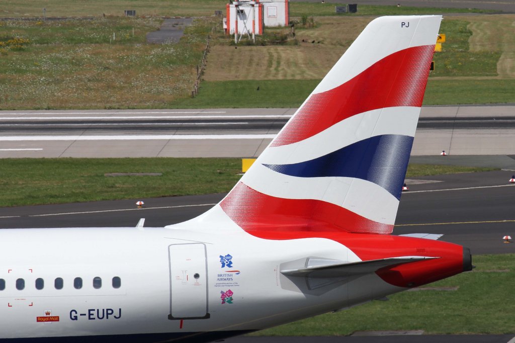 British Airways, G-EUPJ, Airbus, A 319-100 (Seitenleitwerk/Tail), 11.08.2012, DUS-EDDL, Dsseldorf, Germany 

