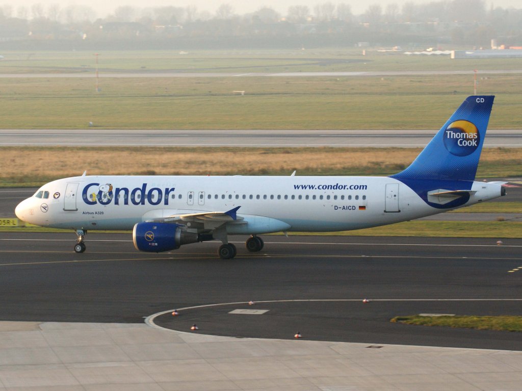 Condor-Berlin, D-AICD  Peanuts-Sticker , Airbus, A 320-200, 13.11.2011, DUS-EDDL, Dsseldorf, Germany 

