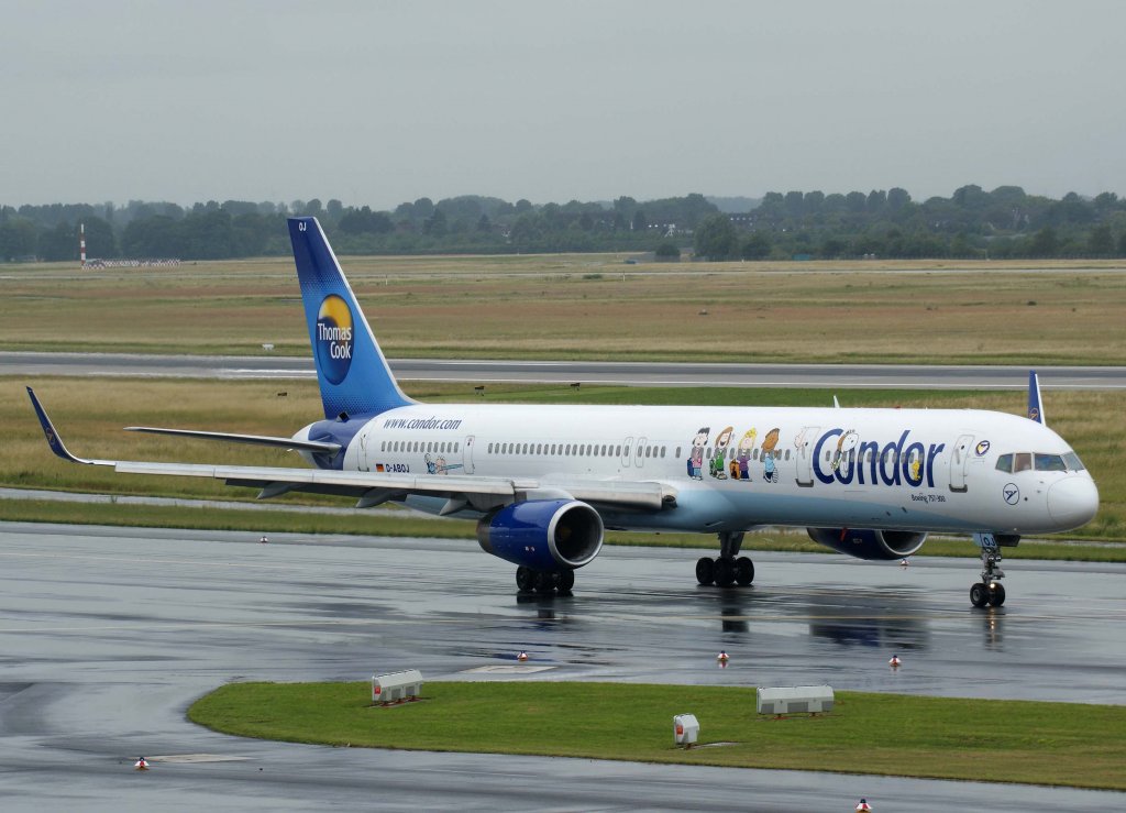 Condor, D-ABOJ, Boeing 757-300 WL (Peanuts-Sticker), 20.06.2011, DUS-EDDL, Dsseldorf, Germany 

