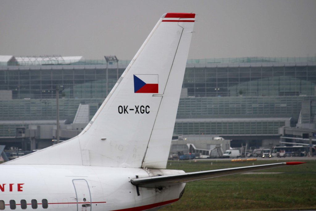 Czech Airlines, OK-XGC  rote Retro-Lackierung , Boeing, 737-500 (Seitenleitwerk/Tail), 24.08.2012, FRA-EDDF, Frankfurt, Germany

