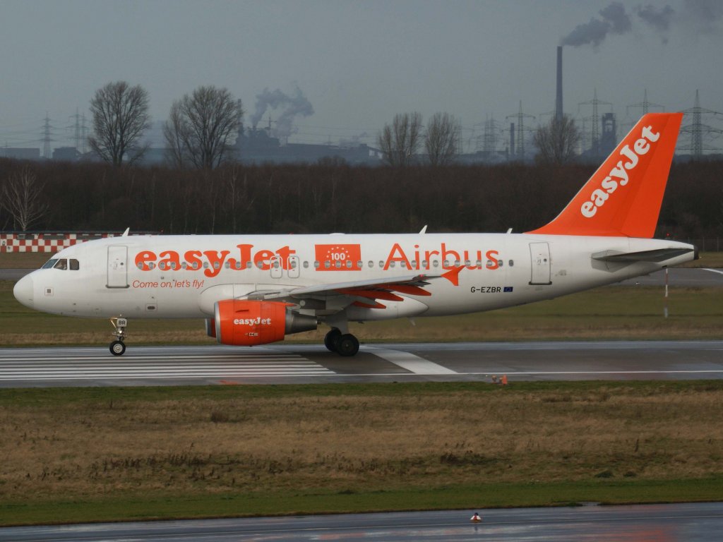 EasyJet, G-EZBR  100-th Airbus , Airbus, A 319-100, 06.01.2012, DUS-EDDL, Dsseldorf, Germany