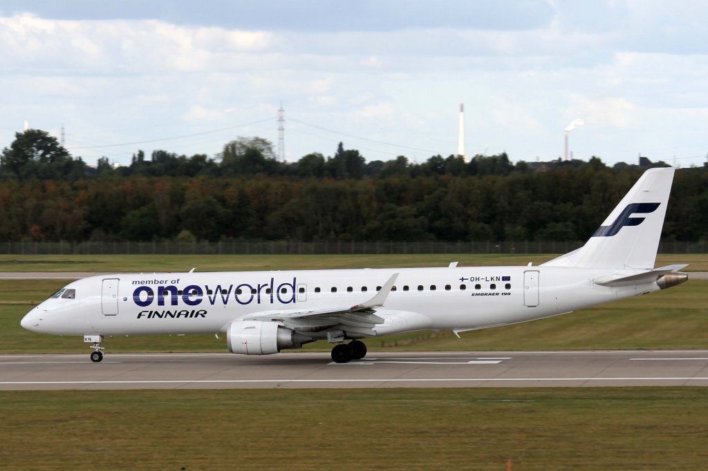 Finnair, OH-LKN, Embraer, ERJ-190 LR (neue Finnair-Lackierung & oneworld-Sticker), 22.09.2012, DUS-EDDL, Dsseldorf, Germany