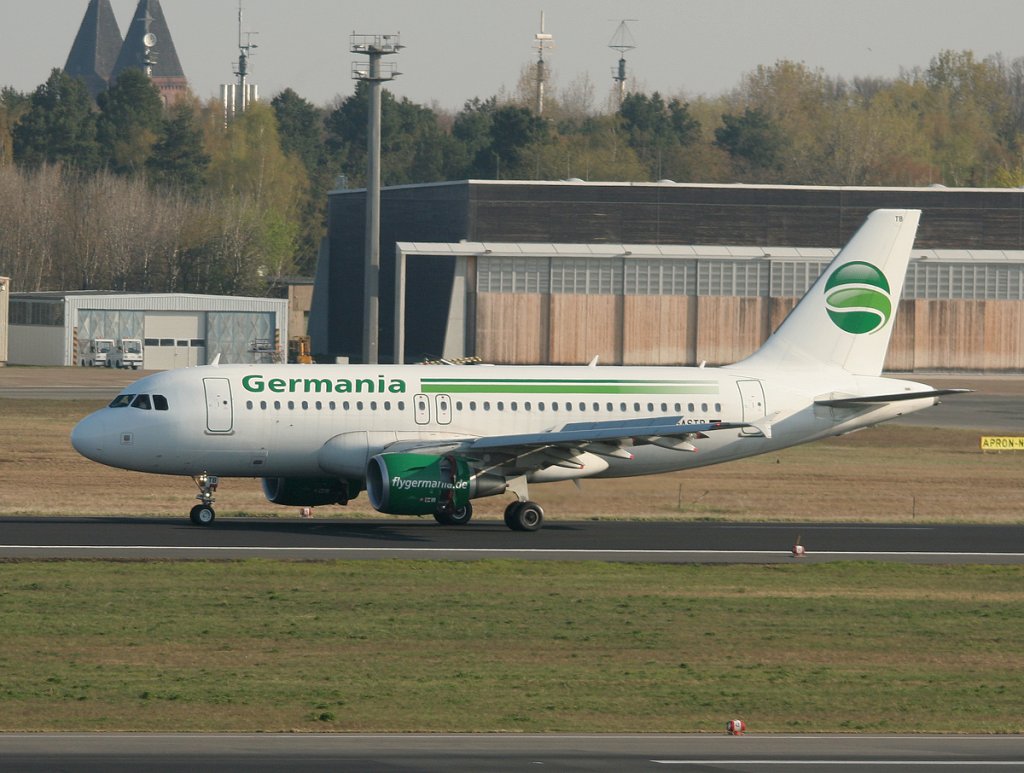 Germania A 319-112 D-ASTB nach der Landung in Berlin-Tegel am 21.04.2012