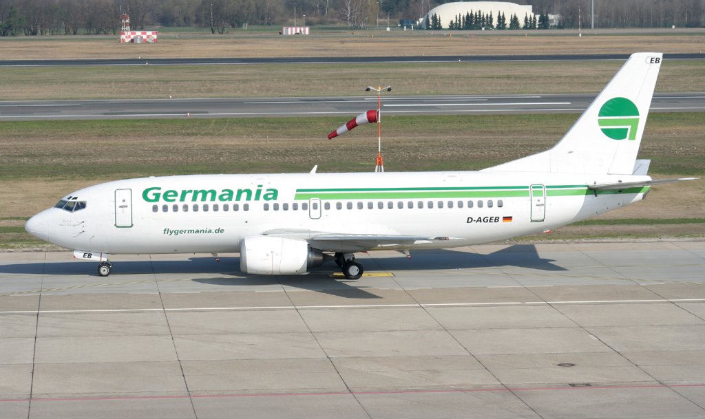 Germania B 737-322 D-AGEB am 03.04.2010 auf dem Flughafen Berlin-Tegel