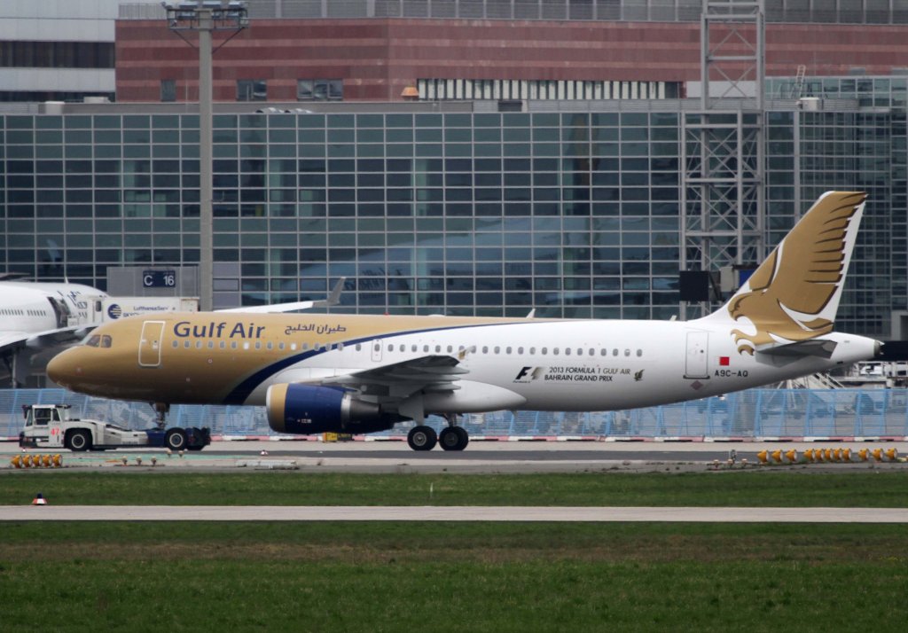 Gulf Air, A9C-AQ, Airbus, A 320-200 (F1-GP Bahrein'13 - Sticker), 21.04.2013, FRA-EDDF, Frankfurt, Germany