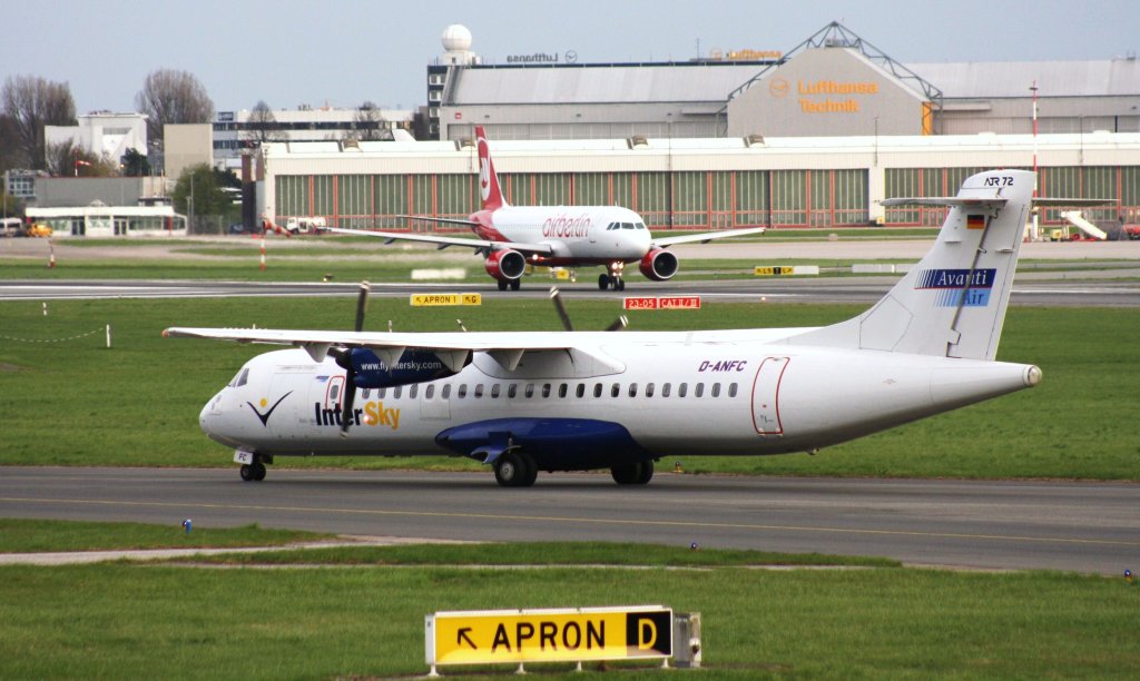 InterSky,D-ANFC,(c/n237),ATR-72-202,02.05.2013,HAM-EDDH,Hamburg,Germany(hinten:Air Berlin,D-ABFA)