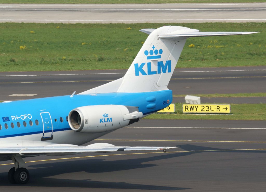 KLM-Cityhopper, PH-OFO, Fokker 100 (Seitenleitwerk/Tail), 29.04.2011, DUS-EDDL, Dsseldorf, Germany 

