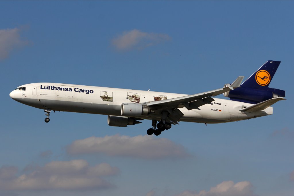 Lufthansa Cargo, D-ALCC, MDD MD-11, 30.9.2012, FRA, Frankfurt, Germany. Mit Stickers 100 Jahre Luftfracht.