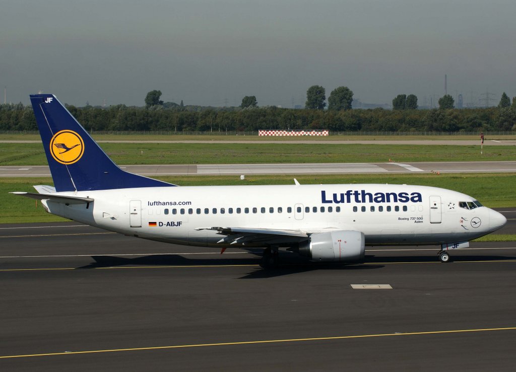 Lufthansa, D-ABJF, Boeing 737-500  Aalen  (Sticker-lufthansa.com), 2010.09.22, DUS-EDDL, Dsseldorf, Germany 


