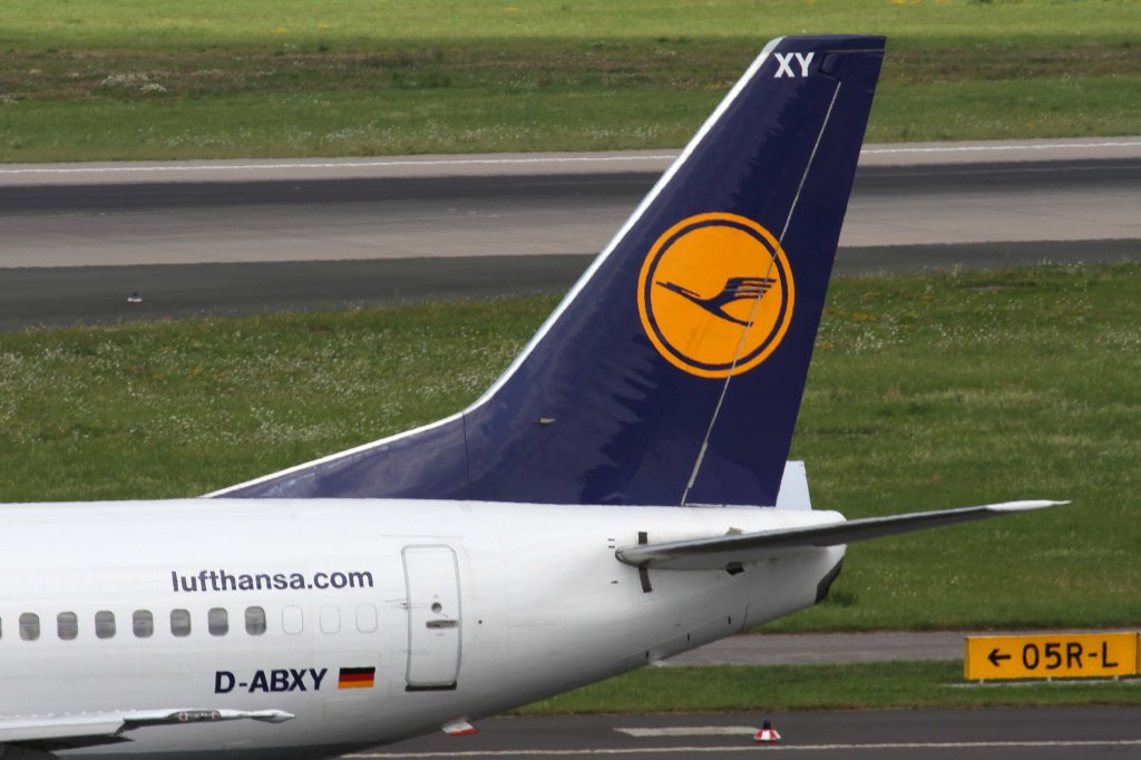 Lufthansa, D-ABXY  Hof , Boeing, 737-300 (Seitenleitwerk/Tail), 11.08.2012, DUS-EDDL, Dsseldorf, Germany 