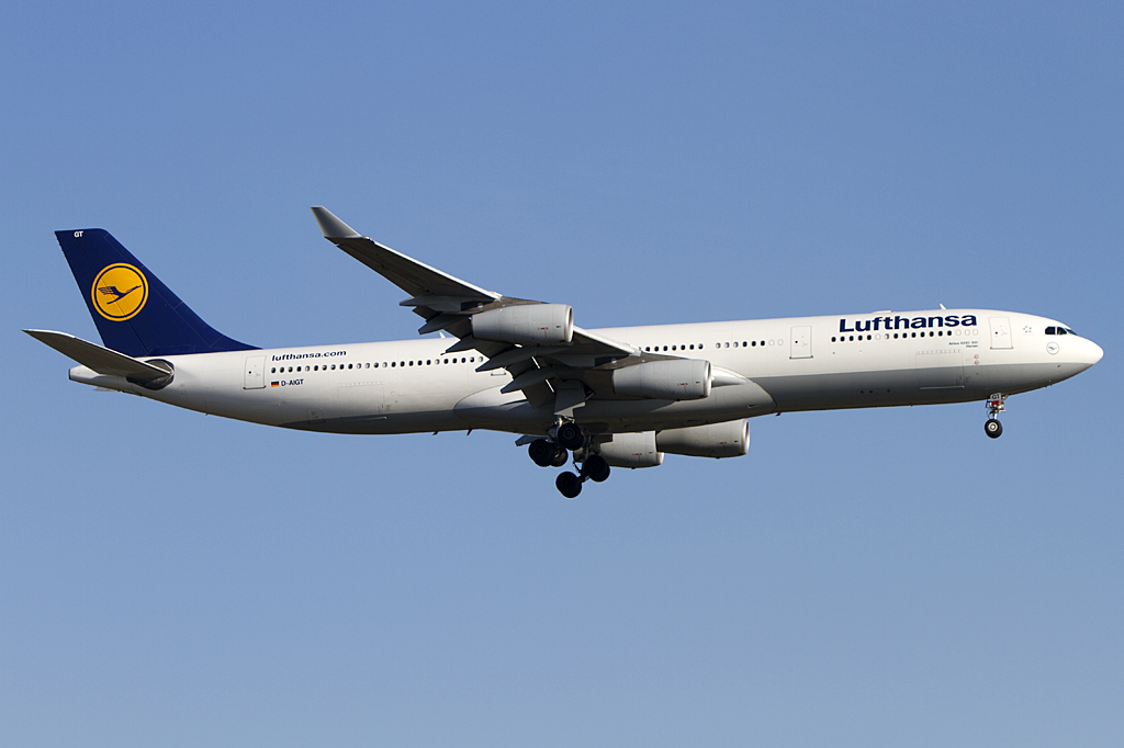 Lufthansa, D-AIGT, Airbus, A340-313, 24.04.2010, FRA, Frankfurt, Germany 



