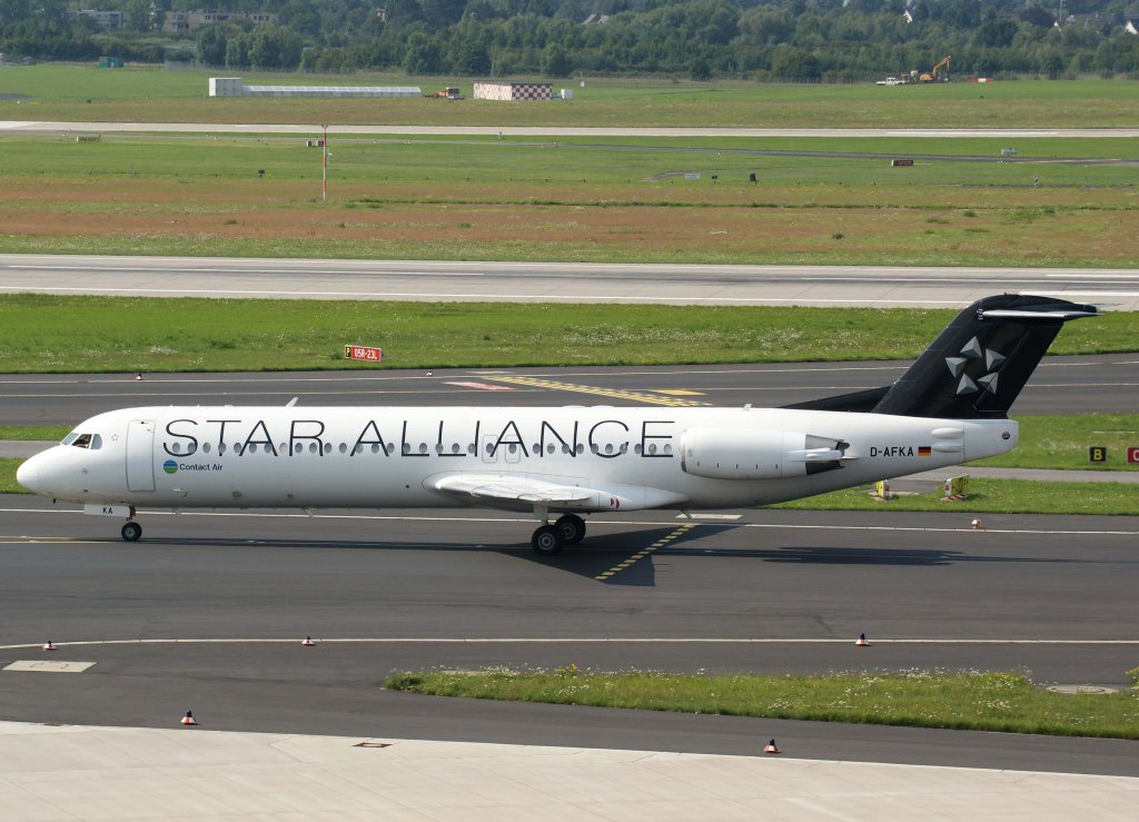 Lufthansa Regional (Contact Air), D-AFKA, Fokker 100 (StarAlliance-Lackierung), 28.07.2011, DUS-EDDL, Dsseldorf, Gemany 

