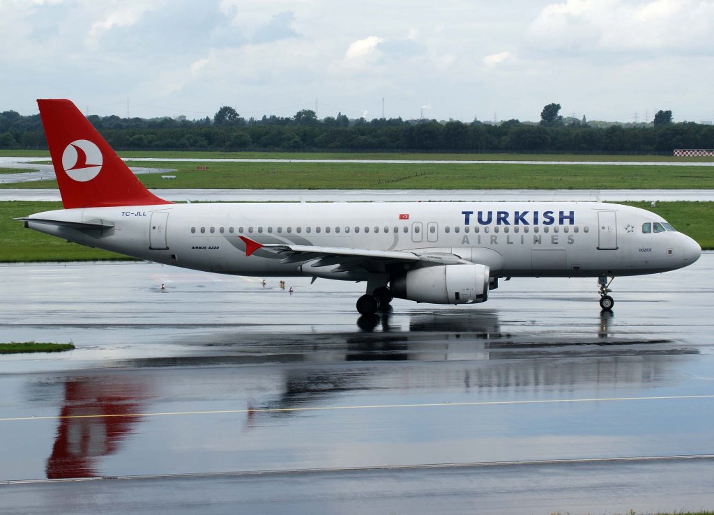 Turkish Airlines, TC-JLL, Airbus A 320-200  Dzce  (zum Start nach schwerem Gewitter), 2010.08.28, DUS-EDDL, Dsseldorf, Germany 


