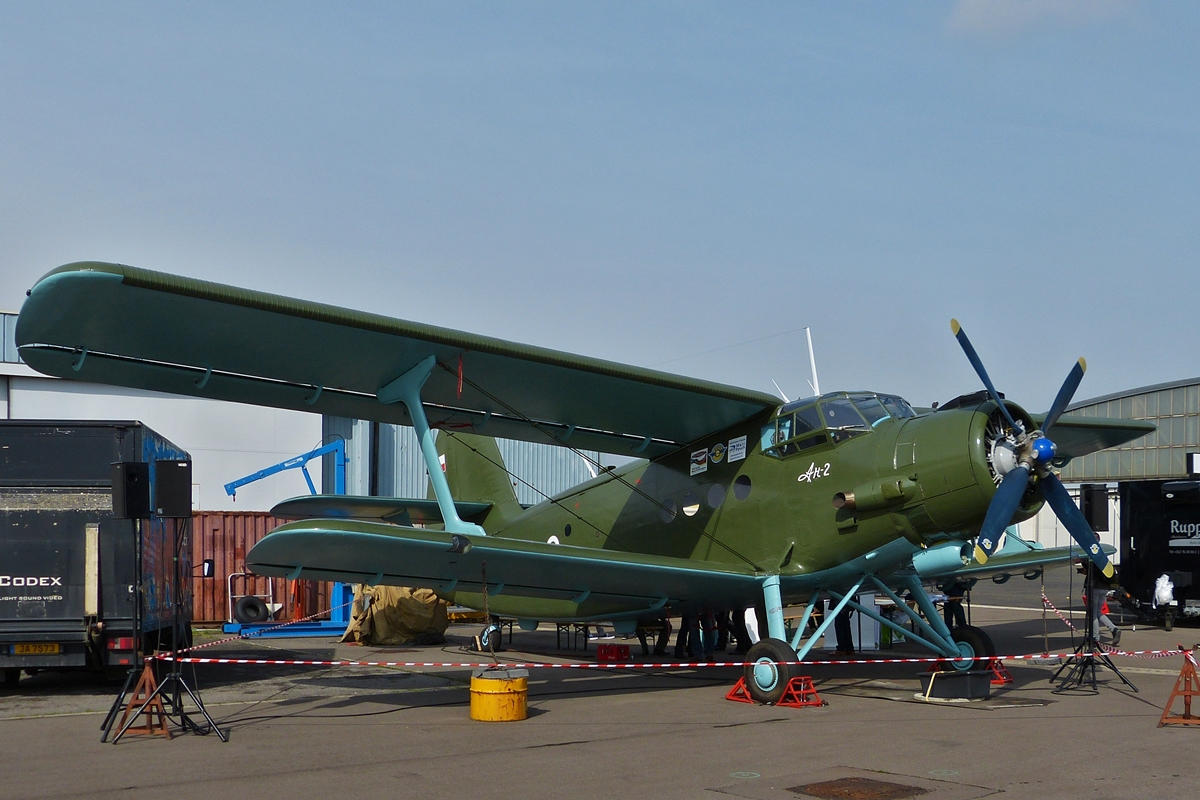 . SP-AOO  Antonov AN-2T ausgestellt am Tag der offenen Tür am Flughafen von Luxemburg.  02.05.2015