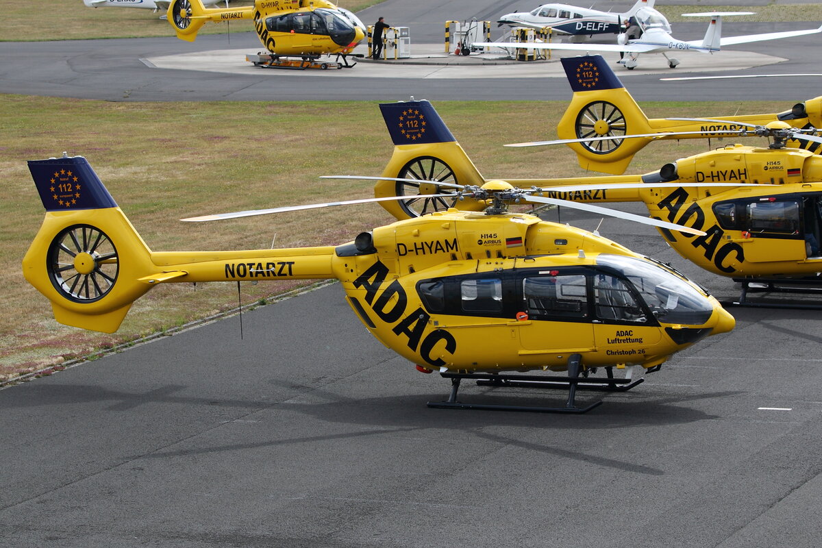 ADAC Luftrettung, D-HYAM, Airbus Helicopters H145. Bonn/Hangelar (EDKB), 06.07.2022.