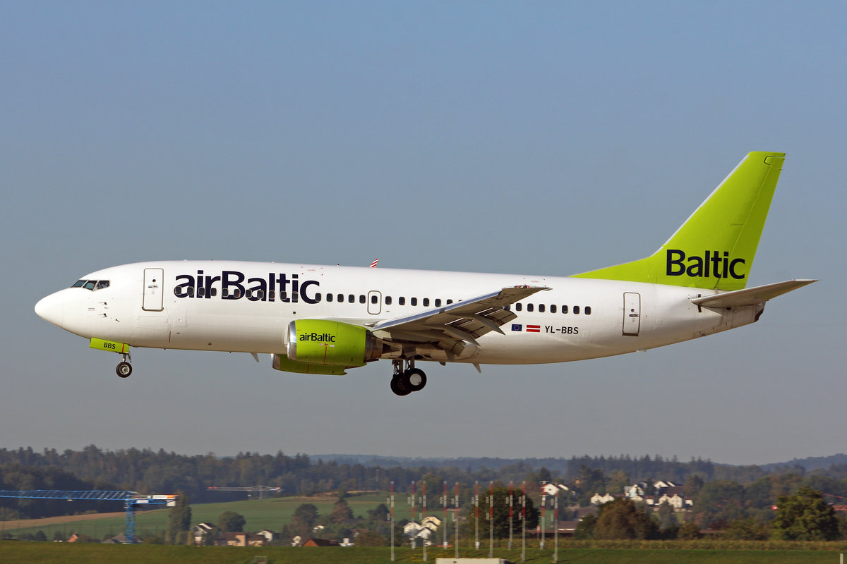 Air Baltic, YL-BBS, Boeing 737-31S, msn: 29267/3093, 10.September 2018, ZRH Zürich, Switzerland.