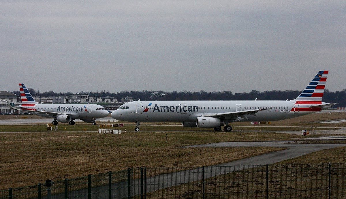 American Airlines,D-AVZR,Reg.N920US,(c/n 6490),airbus A321-231,24.02.2015,XFW-EDHI,Hamburg-Finkenwerder,Germany(links:AA,D-AVYA,Reg.N9029F,Airbus A319-115(SL)