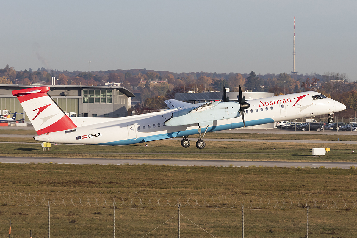 Austrian Airlines, OE-LGI, Bombardier, DHC-8-402, 06.11.2018, STR, Stuttgart, Germany 




