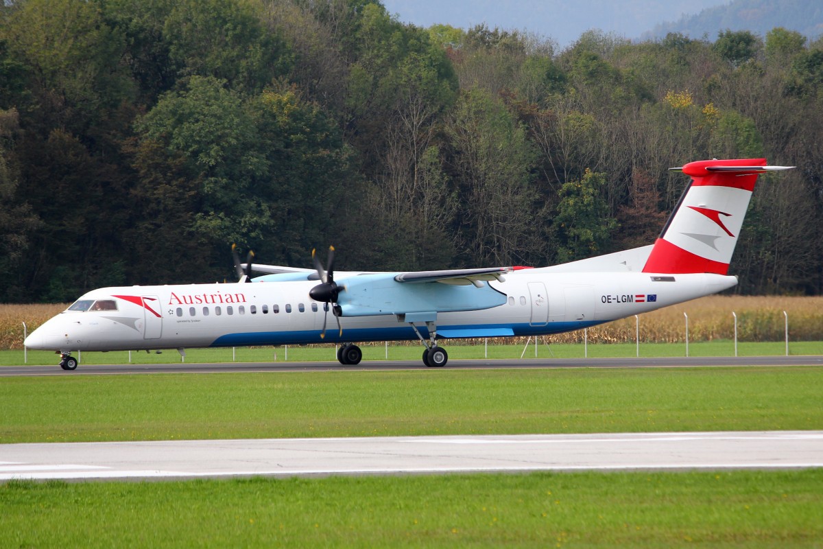 Austrian Airlines, OE-LGM, Bombardier DHC 8-402,  Villach  , 8.Oktober 2014, SZG Salzburg, sterreich.