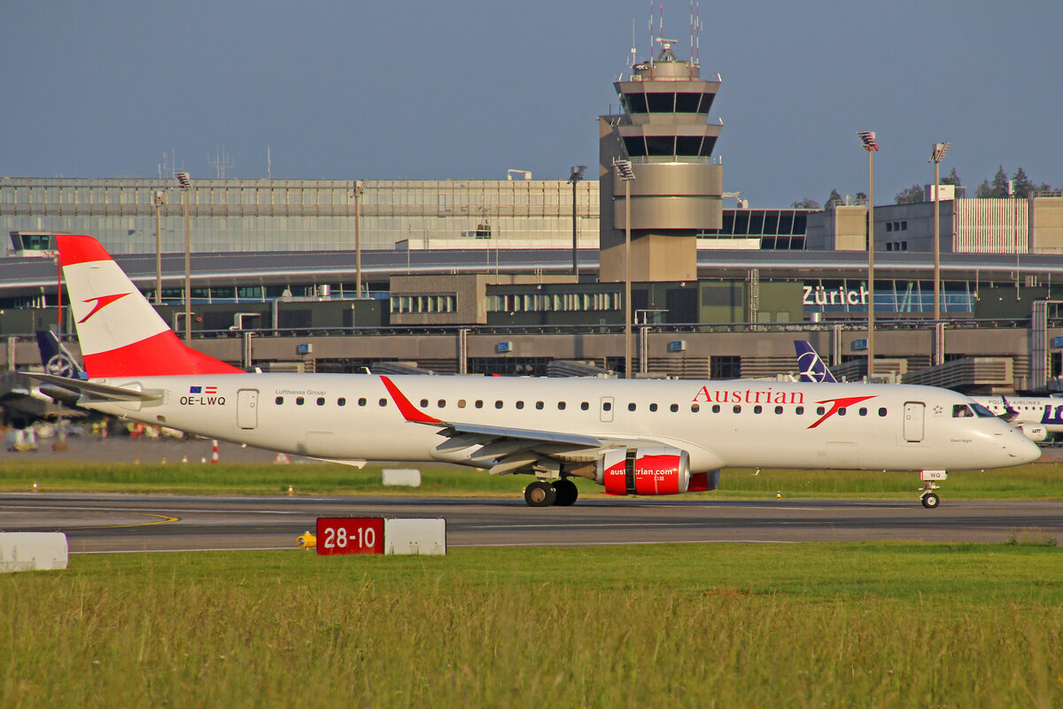 Austrian Airlines, OE-LWQ, Embraer ERJ-195LR, msn: 19000565, 21.Mai 2022, ZRH Zürich, Switzerland.