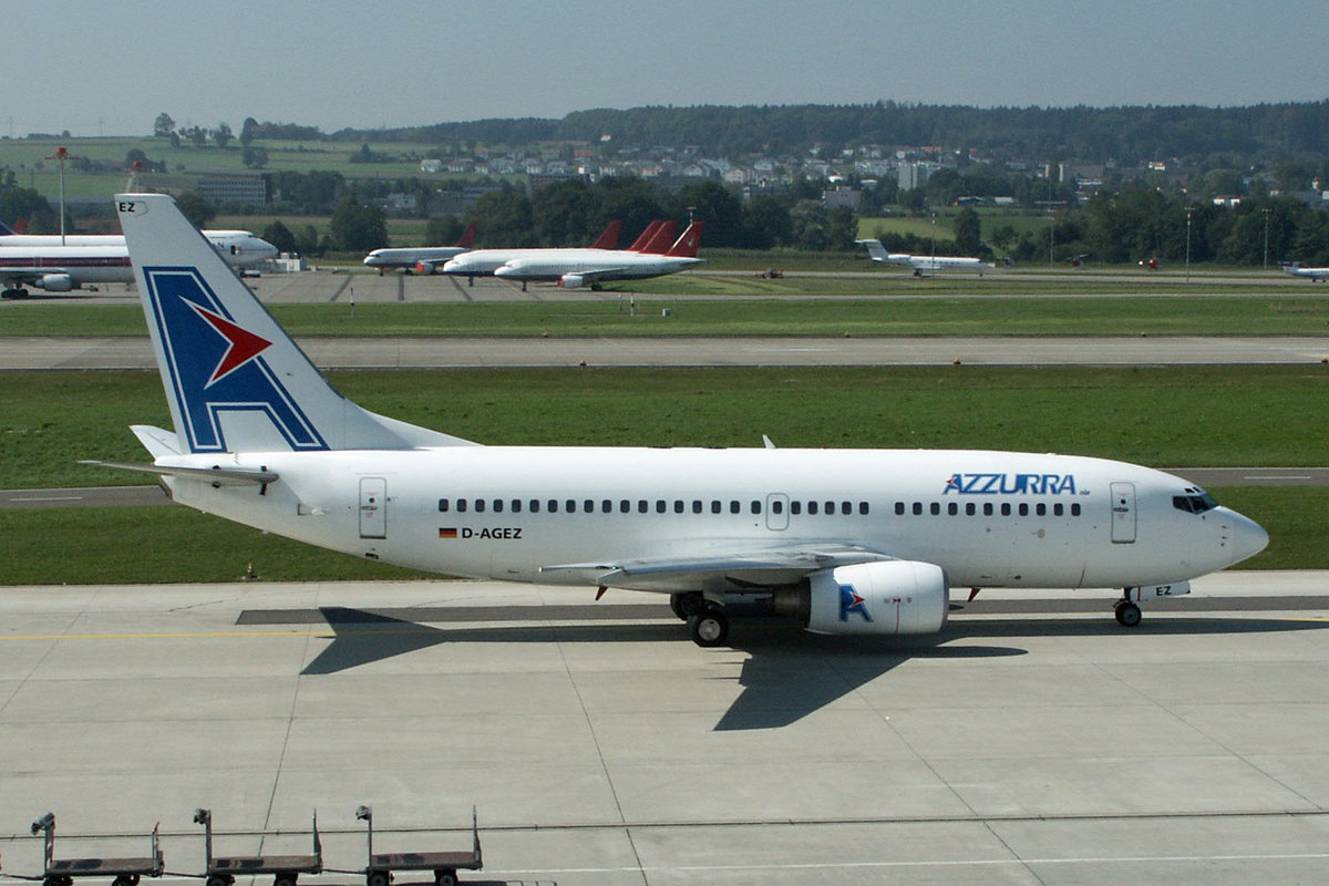 Azzura Air (Germania),  D-AGEZ, Boeing 737-73S, 14.September 2002, ZHRH Zürich, Switzerland.