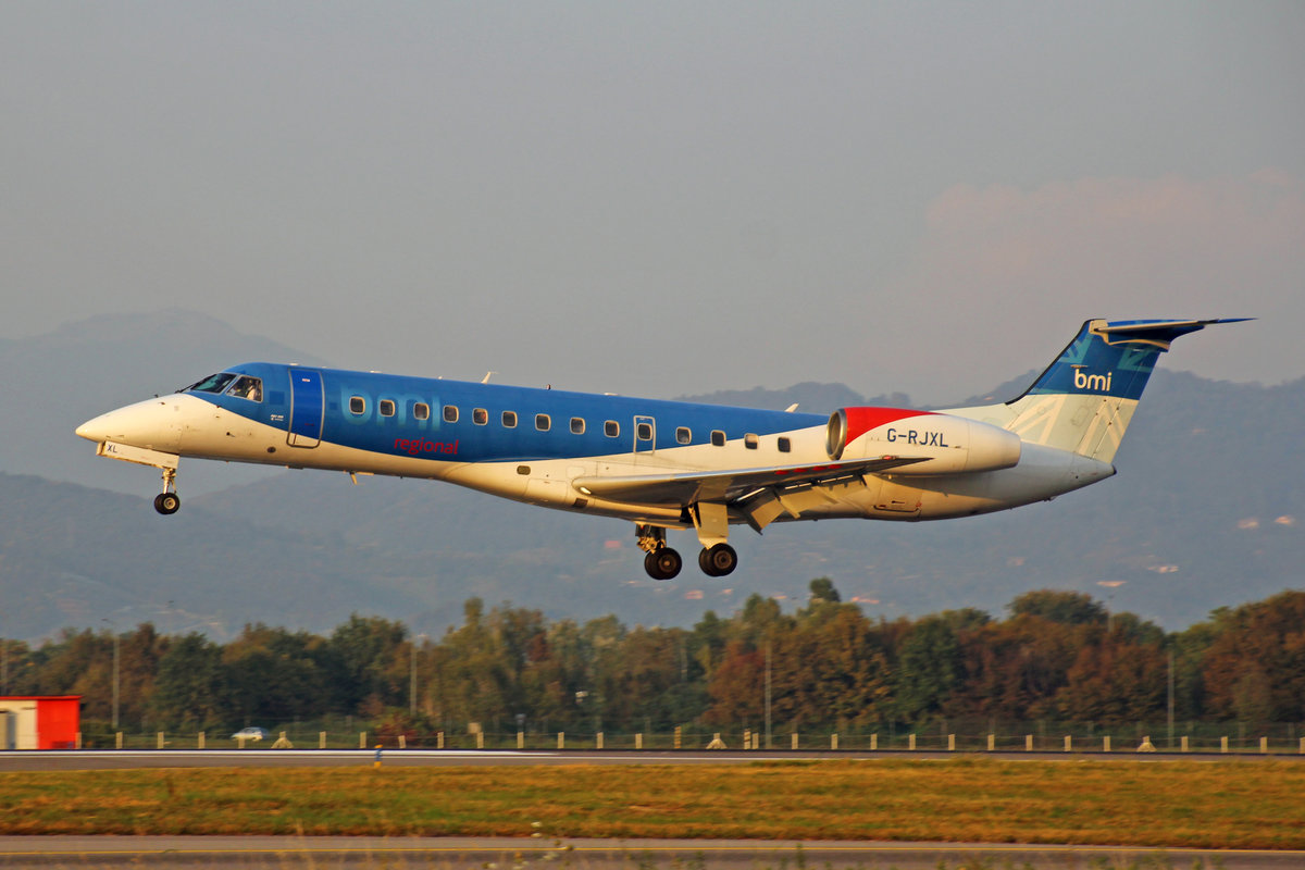 bmi Regional, G-RJXL, Embraer, ERJ-135ER, msn: 145376, 16.Oktober 2018, BGY Bergamo, Italy.