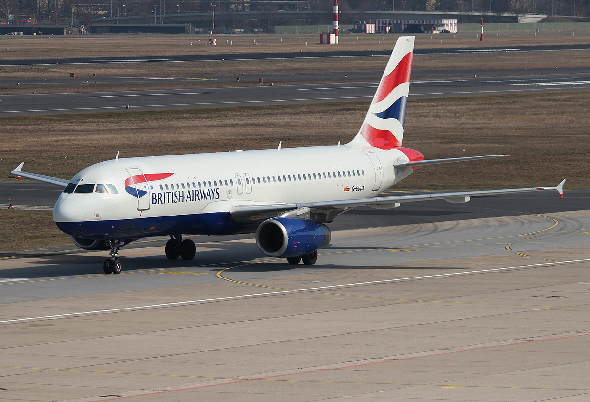 British Airways A 320-232 G-EUUA bei der Ankunft in Berlin-Tegel am 14.04.2013
