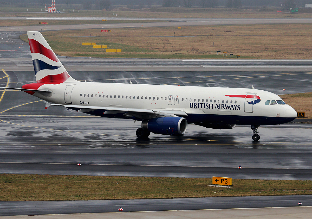 British Airways A 320-232 G-EUUI bei der Ankunft in Dsseldorf am 10.03.2015