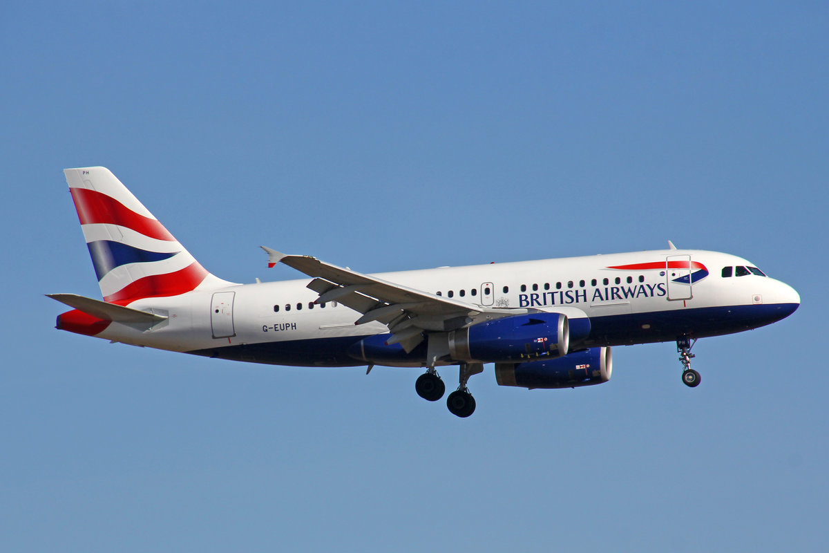 British Airways, G-EUPH, Airbus A319-131, msn: 1225, 24.Februar 2019, ZRH Zürich, Switzerland.