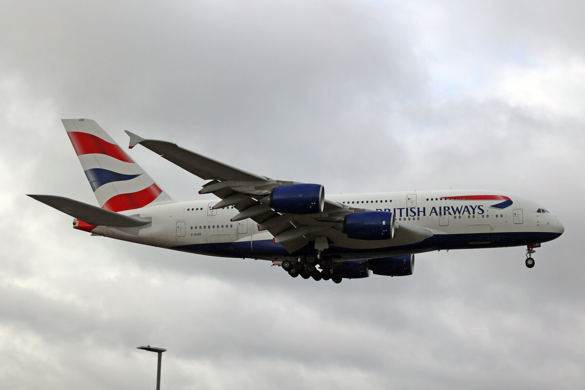British Airways, G-XLED, Airbus A380-841, msn: 144, 05.Juli 2023, LHR London Heathrow, United Kingdom.