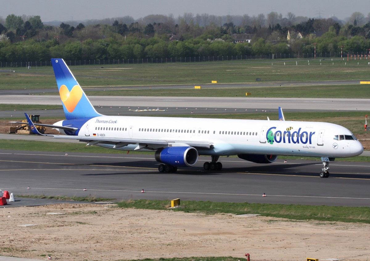 Condor, D-ABOI, Boeing, 757-300 wl (Janosch-Sticker & Mischlackierung  Sunny Hart ), 02.04.2014, DUS-EDDL, Dsseldorf, Germany