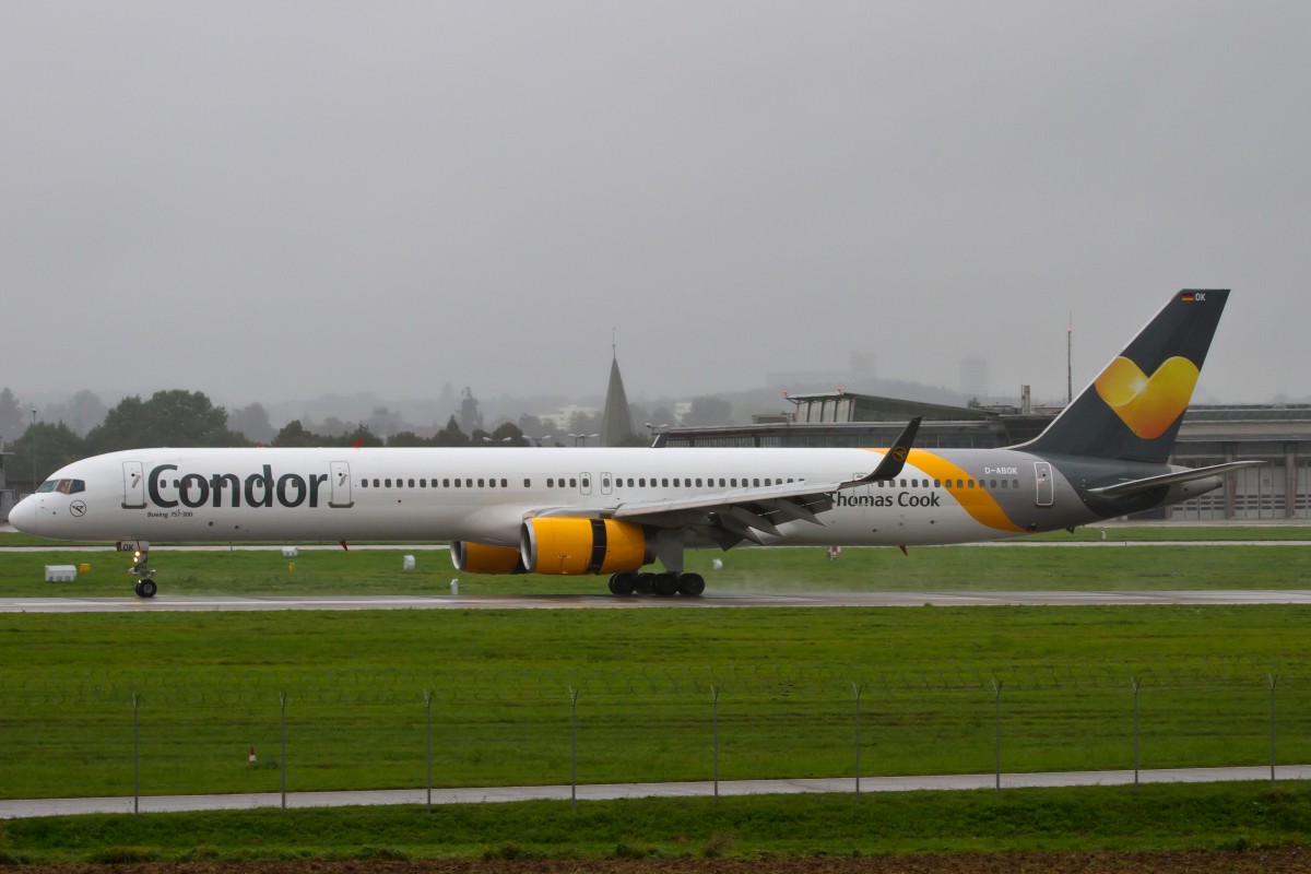 Condor, D-ABOK, Boeing, 757-300 wl (neue Lkrg.  Sunny Heart ), 12.09.2014, STR-EDDS, Stuttgart, Germany