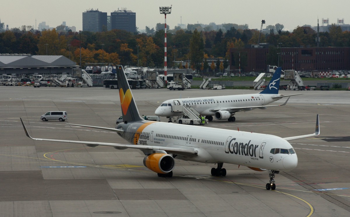 Condor,D-ABOc,(c/n 29015),Boeing 757-330(WL), 24.10.2015,DUS-EDDL,Düsseldorf,Germany(Sticker:Hannover Airport)