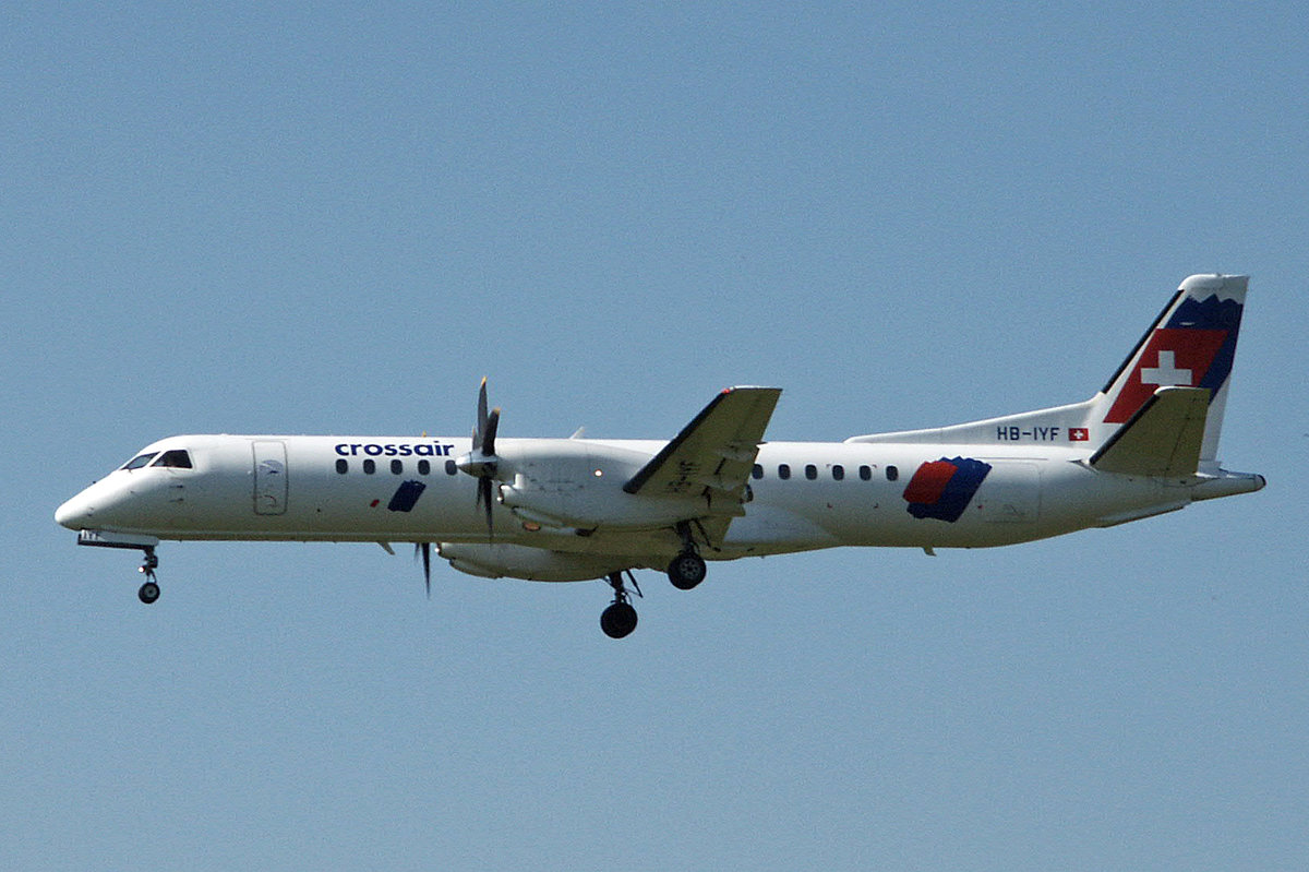 Crossair, HB-IYF, Saab 2000, 13.September 2003, ZRH Zürich, Switzerland.