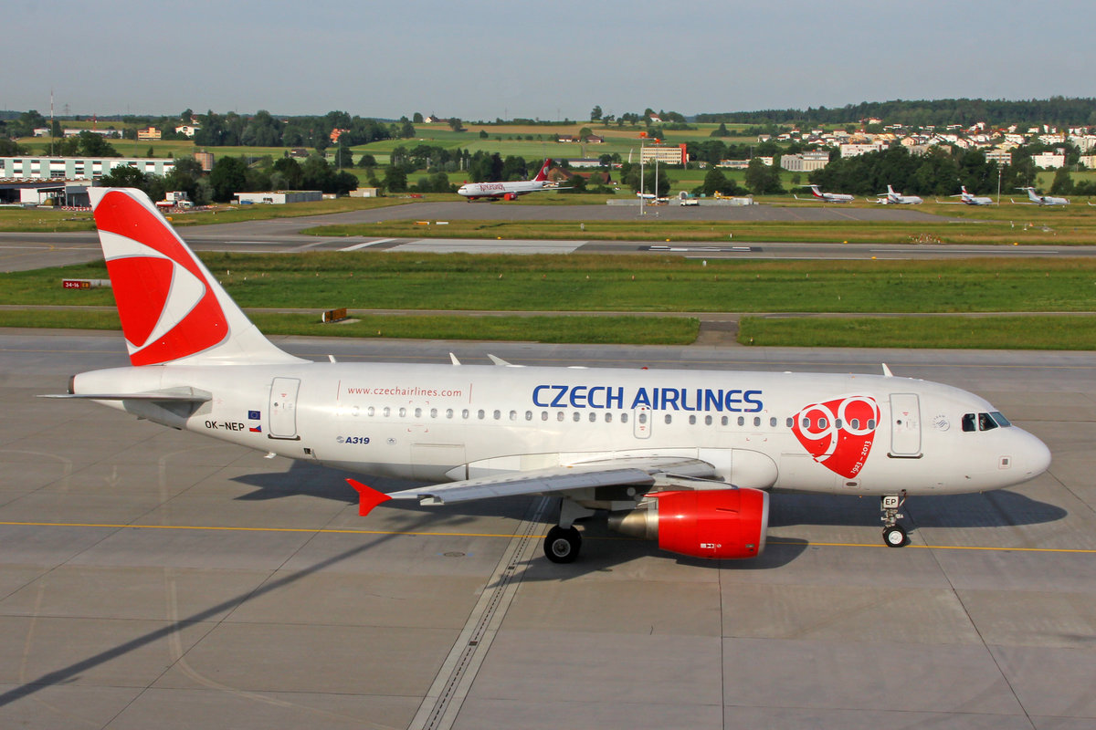 CSA Czech Airlines, OK-NEP, Airbus A319-112, msn: 3660,  Odra , 19.Juni 2013, ZRH Zürich, Switzerland. 90 Jahre CSA Sticker.