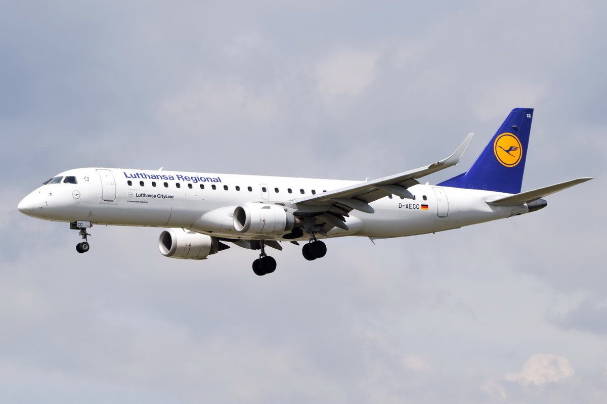 D-AECC Lufthansa CityLine Embraer ERJ-190LR (ERJ-190-100 LR)  LUTHERSTADT-Eisleben  in Frankfurt beim Landeanflug  06.08.2016