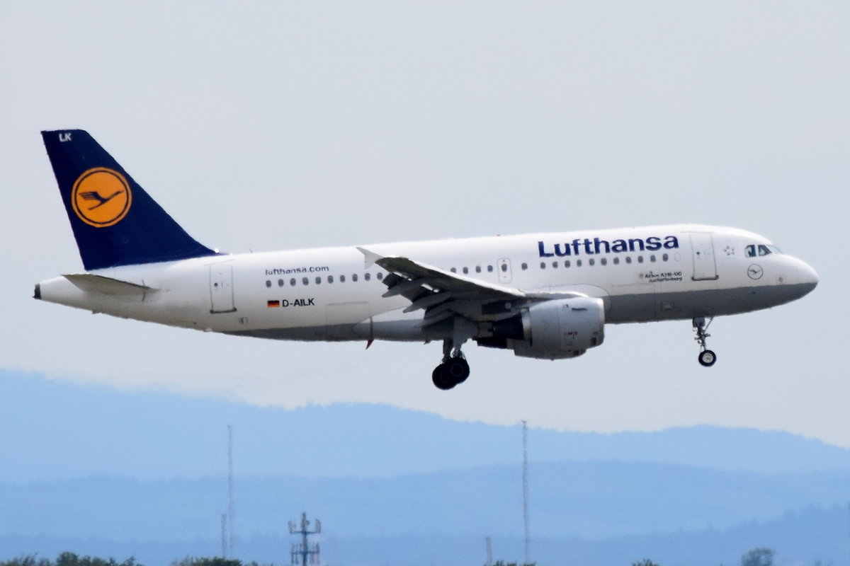 D-AILK Lufthansa Airbus A319-114  Aschaffenburg   am 01.08.2016 in Frankfurt beim Landeanflug 