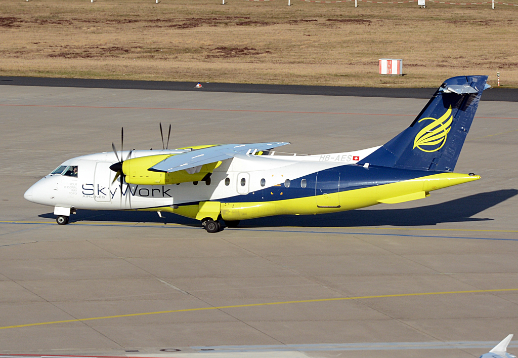 Do 328-110 HB-AES Sky Works taxy at CGN - 02.02.2014