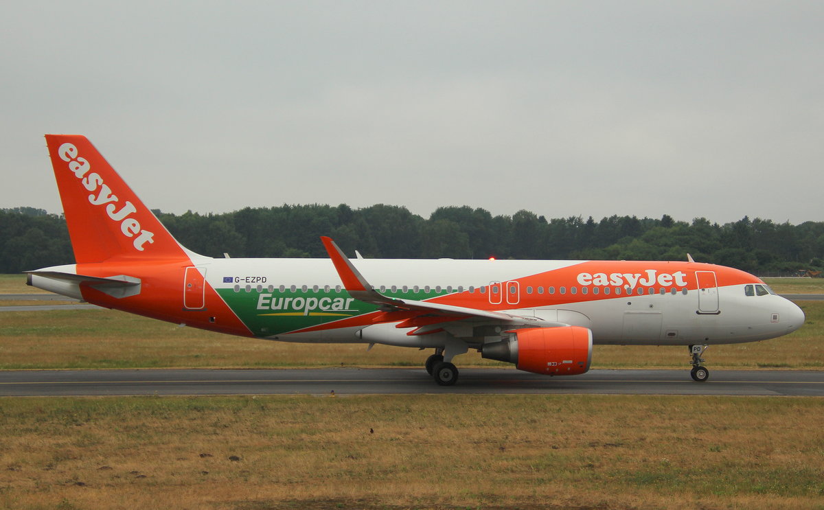 EasyJet, G-EZPD, MSN 7040, Airbus A 320-214(SL), 02.06.2018, HAM-EDDH, Hamburg, Germany (Europcar) 