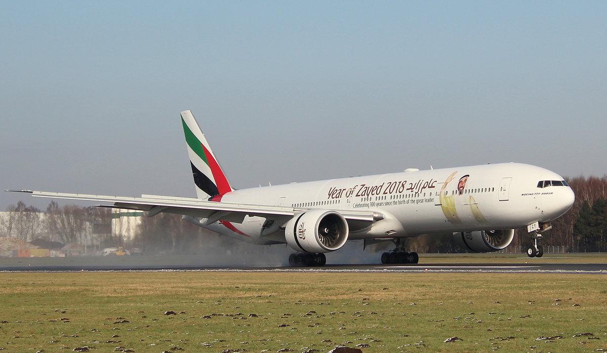 Emirates, A6-ECY, MSN 35595, Boeing 777-31H(ER), 13.02.2018, HAM-EDDH, Hamburg, Germany (Year of Zayed 2018 livery) 