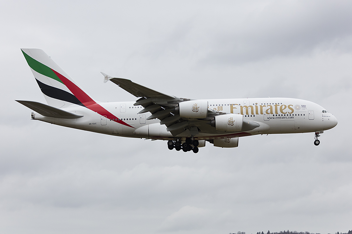 Emirates, A6-EUC, Airbus, A380-861, 23.01.2018, ZRH, Zürich, Switzerland 




