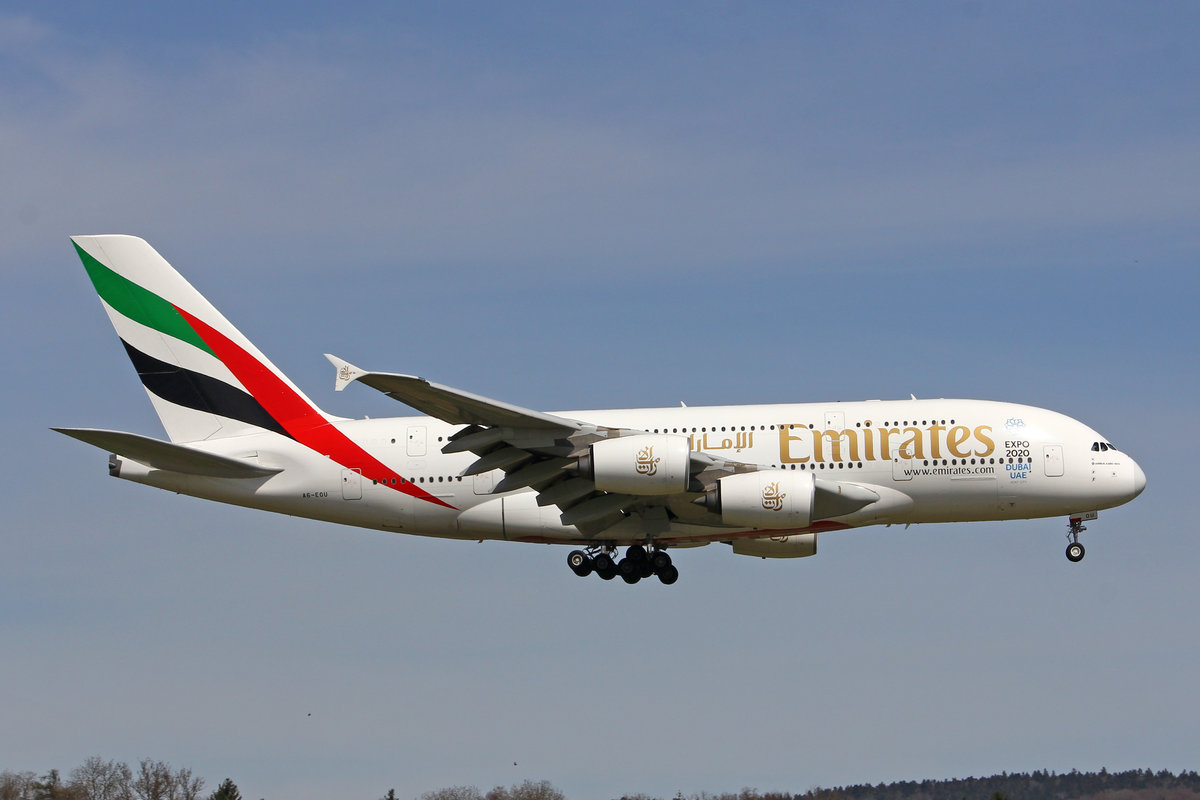 Emirates Airlines, A6-EOU, Airbus A380-861, msn: 205, 14.April 2018, ZRH Zürich, Switzerland.
