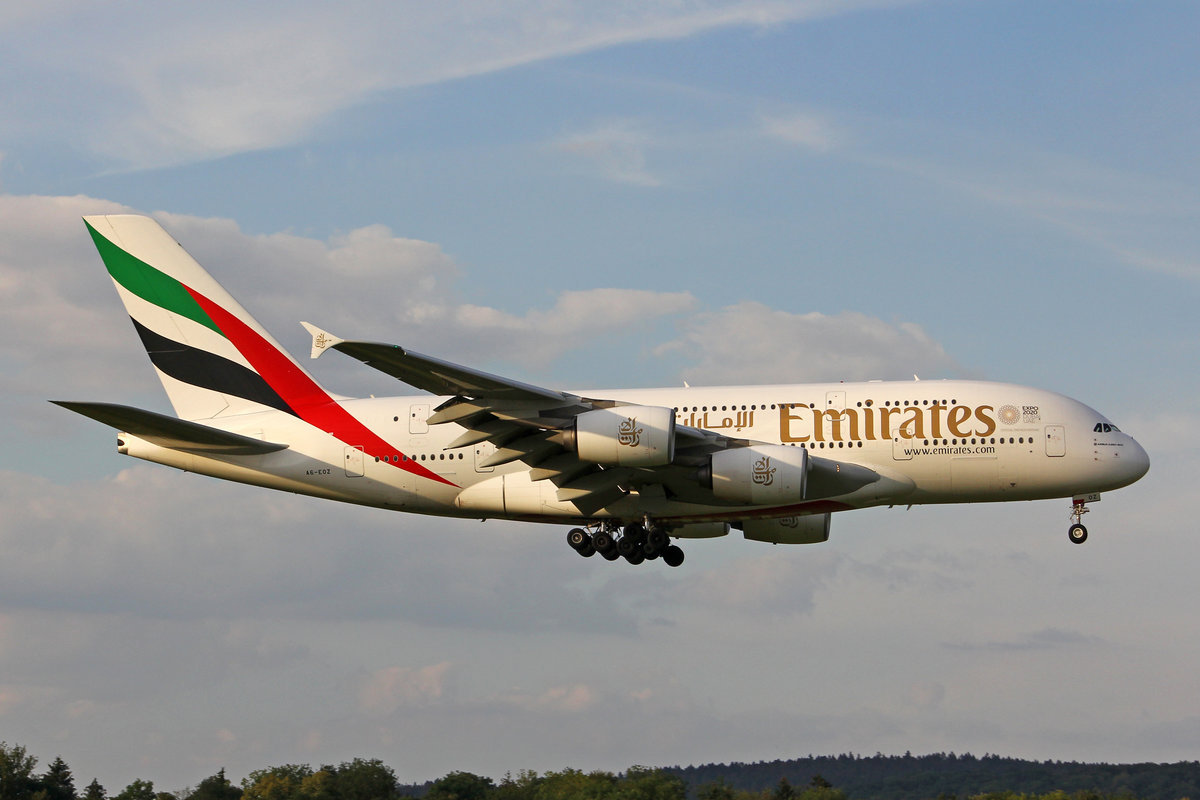 Emirates Airlines, A6-EOZ, Airbus A380-861, msn: 210, 09.Juli 2018, ZRH Zürich, Switzerland.