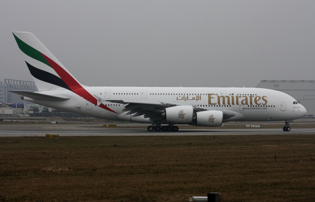 Emirates, F-WWAX, Reg.A6-EOG, (c/n 0172), Airbus A 380-861,17.02.2015 , XFW-EDHI, Hamburg-Finkenwerder, Germany 