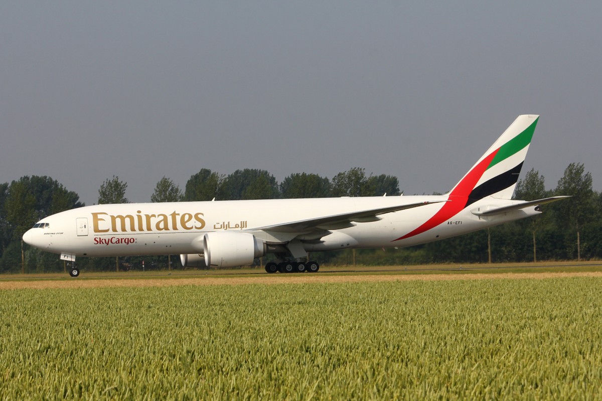 Emirates Sky Cargo, A6-EFI, Boeing B777FIH, 4.Juli 2015, AMS Amsterdam, Netherlands.